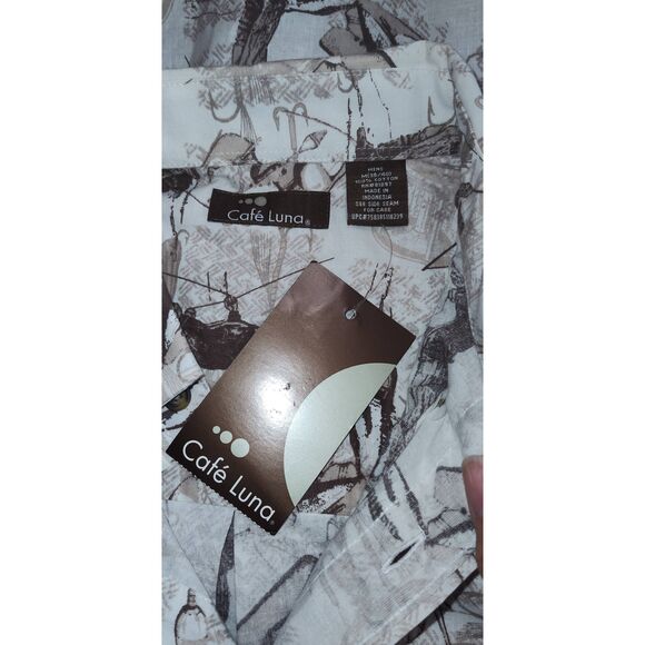 Fly Fishing Lure Button Up Cotton Shirt Medium NWT Cafe Luna - Picture 7 of 10